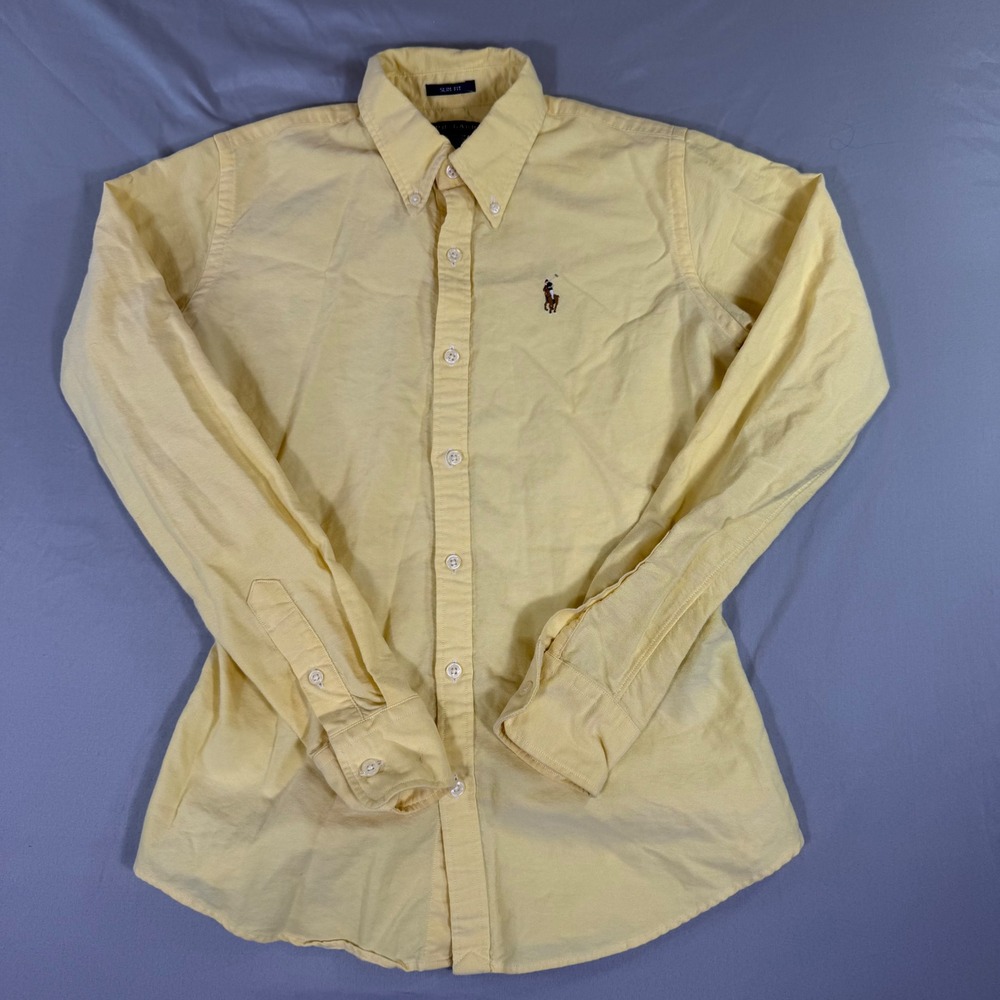 Ralph Lauren Butter Yellow Button Down Shirt Slim Fit Size 0 Preppy Old Money